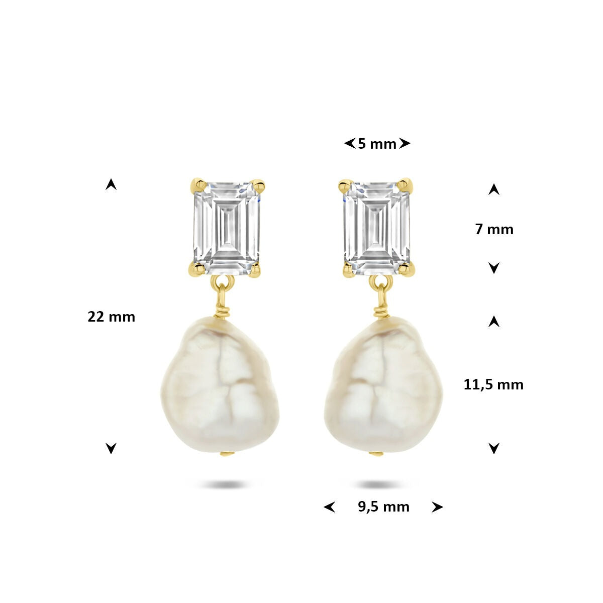 Pendientes chapados en oro de plata 925 con perla y circonita