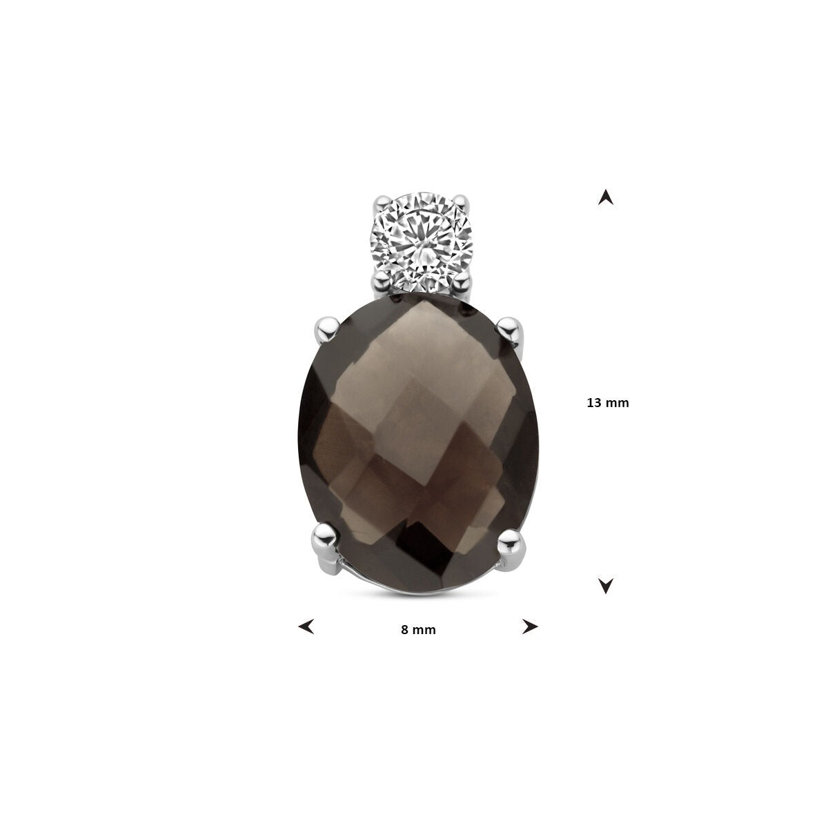 Colgante de plata con cuarzo ahumado y circonitas – plata 925 rodiada, 13 x 8 mm