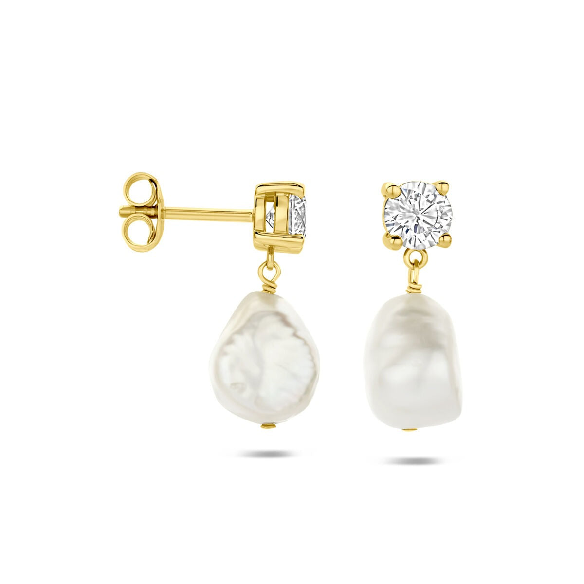 Pendientes chapados en oro de plata 925 con perla y circonita