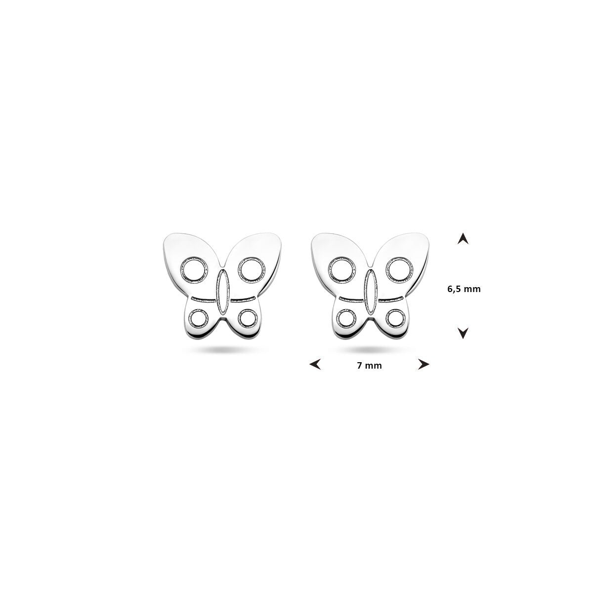 Pendientes infantiles de plata rodiada en forma de mariposa