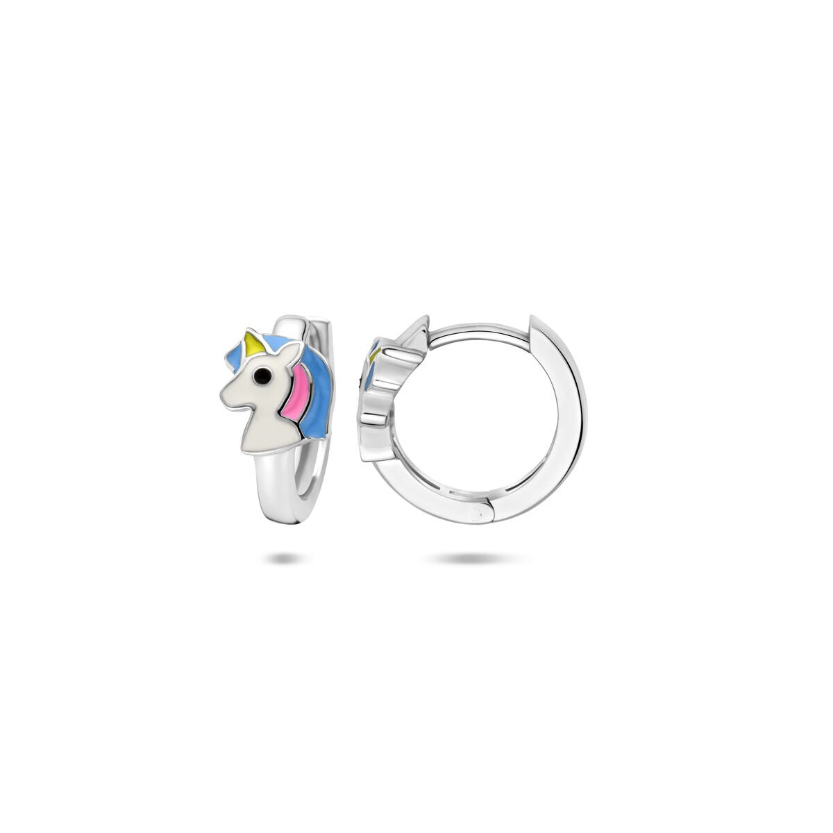 Aros infantiles de plata con esmalte de unicornio – 13 x 6 mm