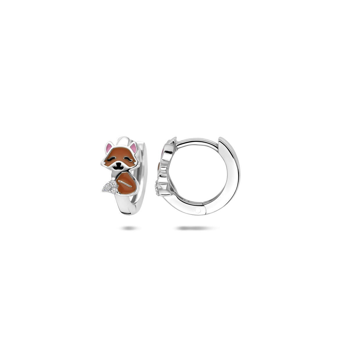 Aros de plata con esmalte de zorro y circonitas – 11 x 5 mm