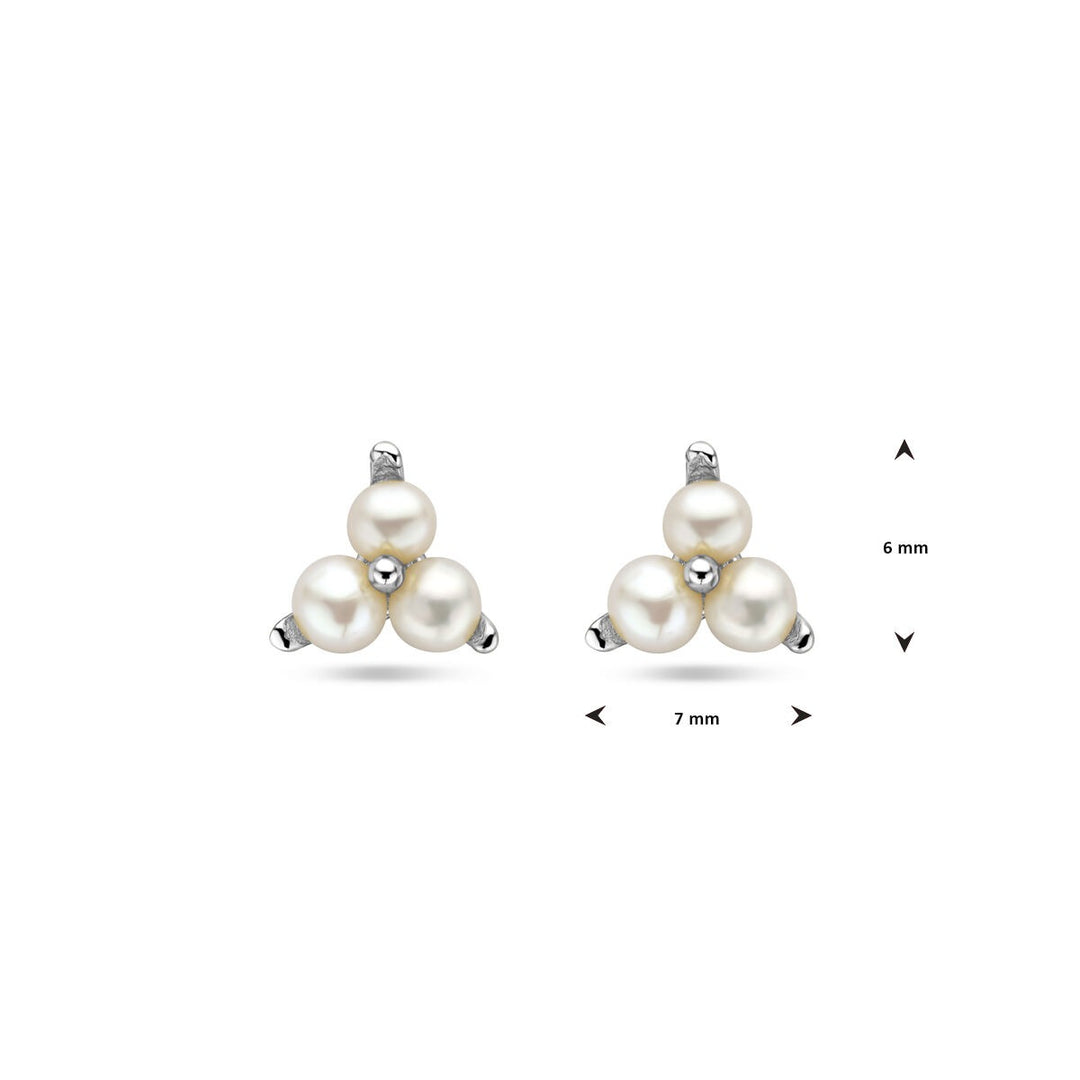 Zilveren dames oorknoppen met zoetwaterparels – gerhodineerd 6x7 mm