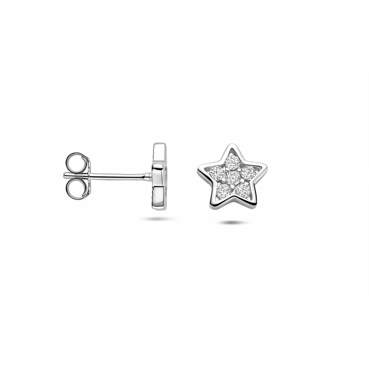 Pendientes de botón de estrella con circonitas – plata 925 rodiada