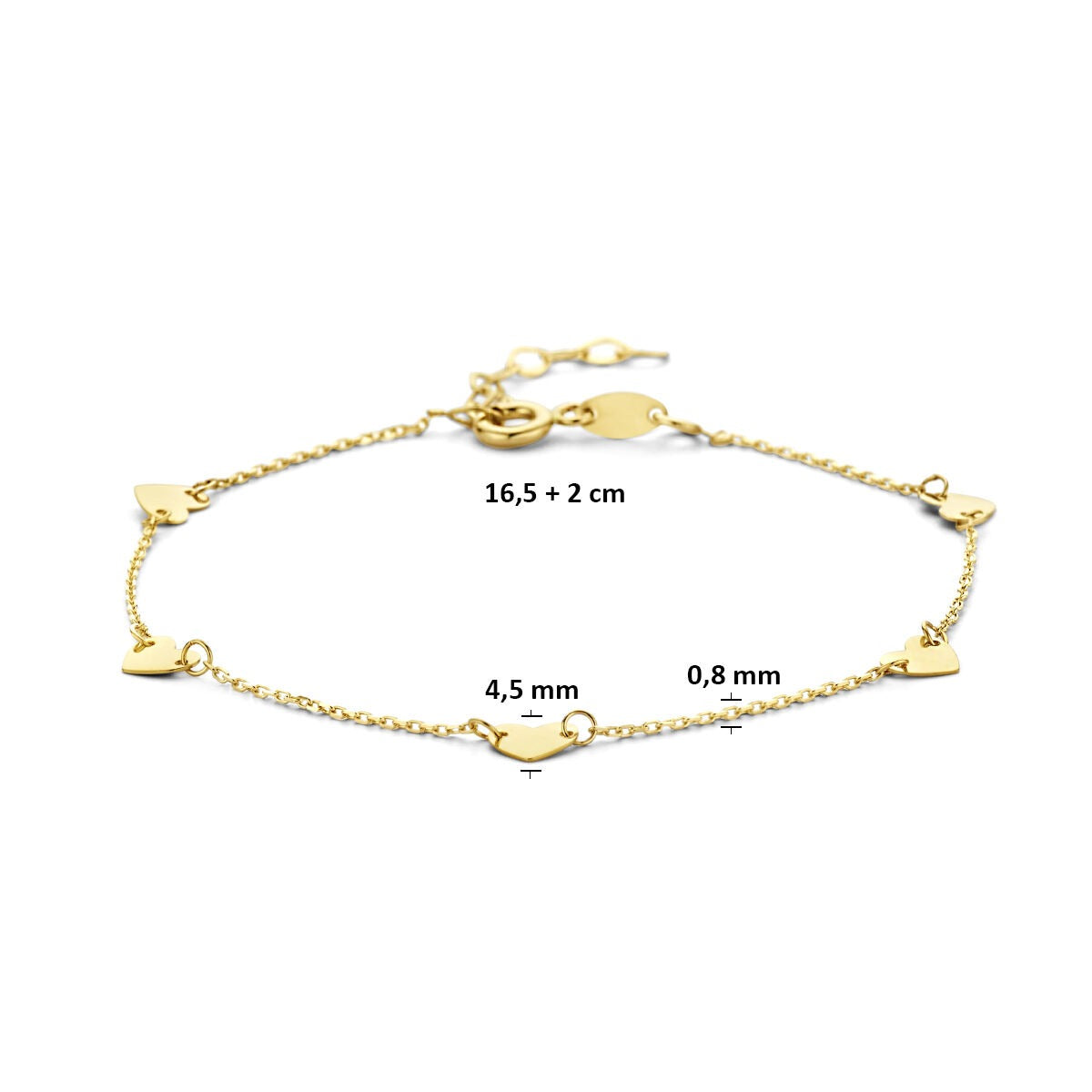 pulsera de oro amarillo en forma de corazón de 9k