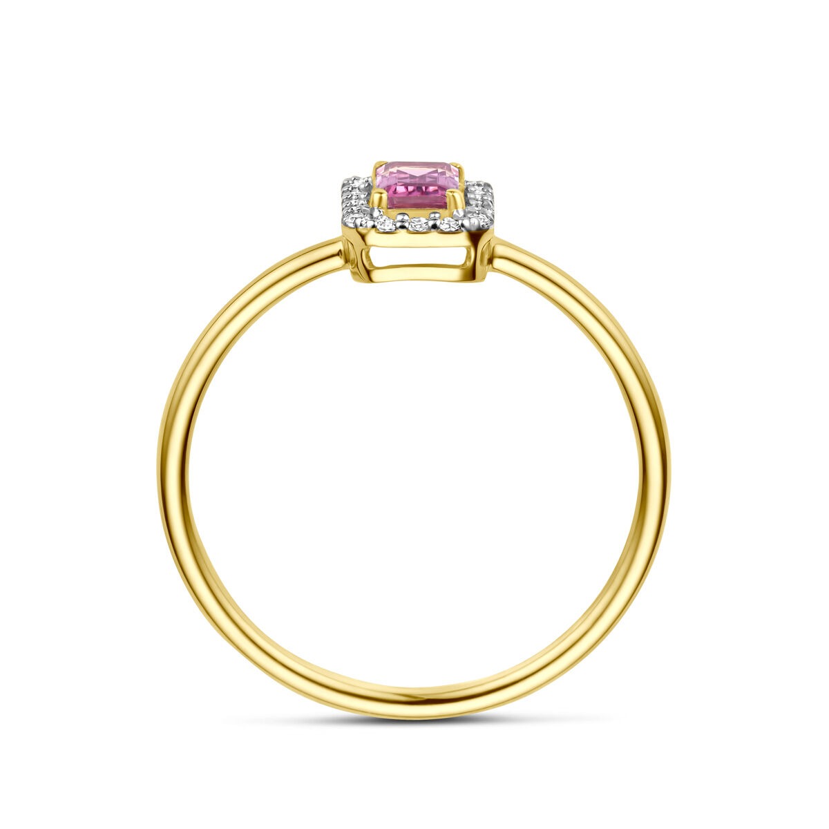 Anillo de mujer en oro amarillo con turmalina rosa y diamante – 14k oro amarillo