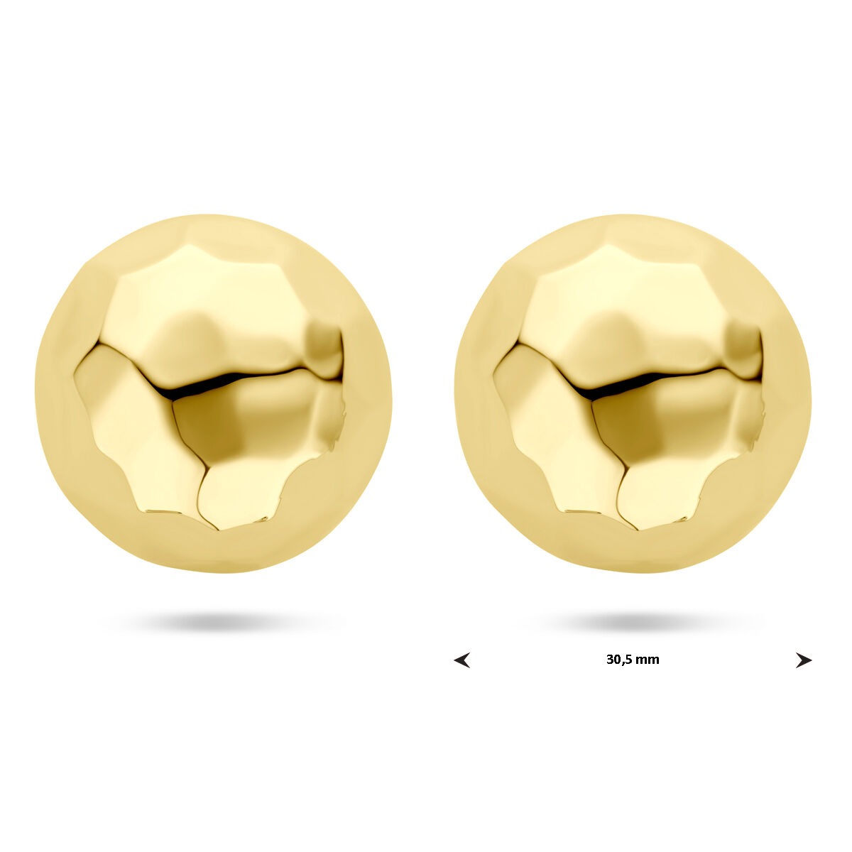 Pendientes de botón chapados en oro – 30 mm, oro amarillo sobre plata 925