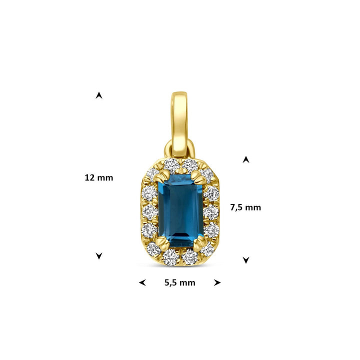 14k Geelgouden hanger met London blue topaas en lab grown diamant