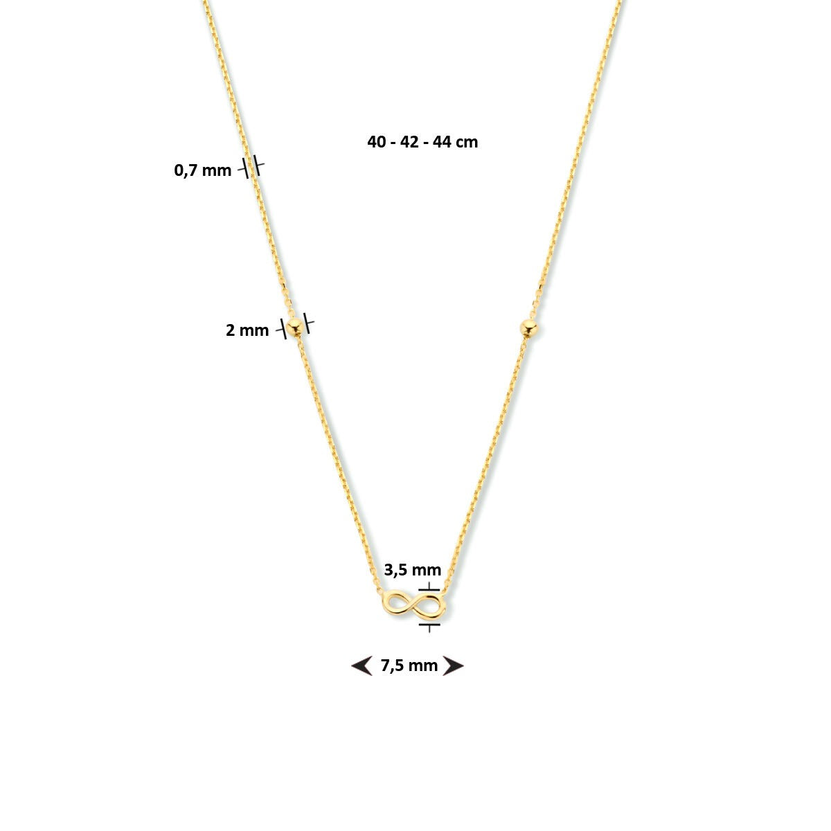 Collar de oro amarillo de 9k con colgante de infinito