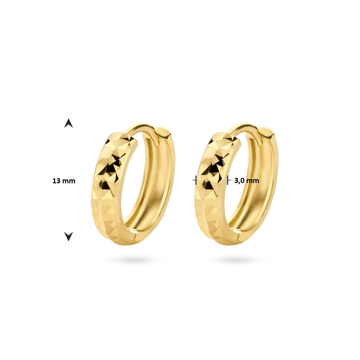 aros de oro amarillo de 9k con acabado diamantado