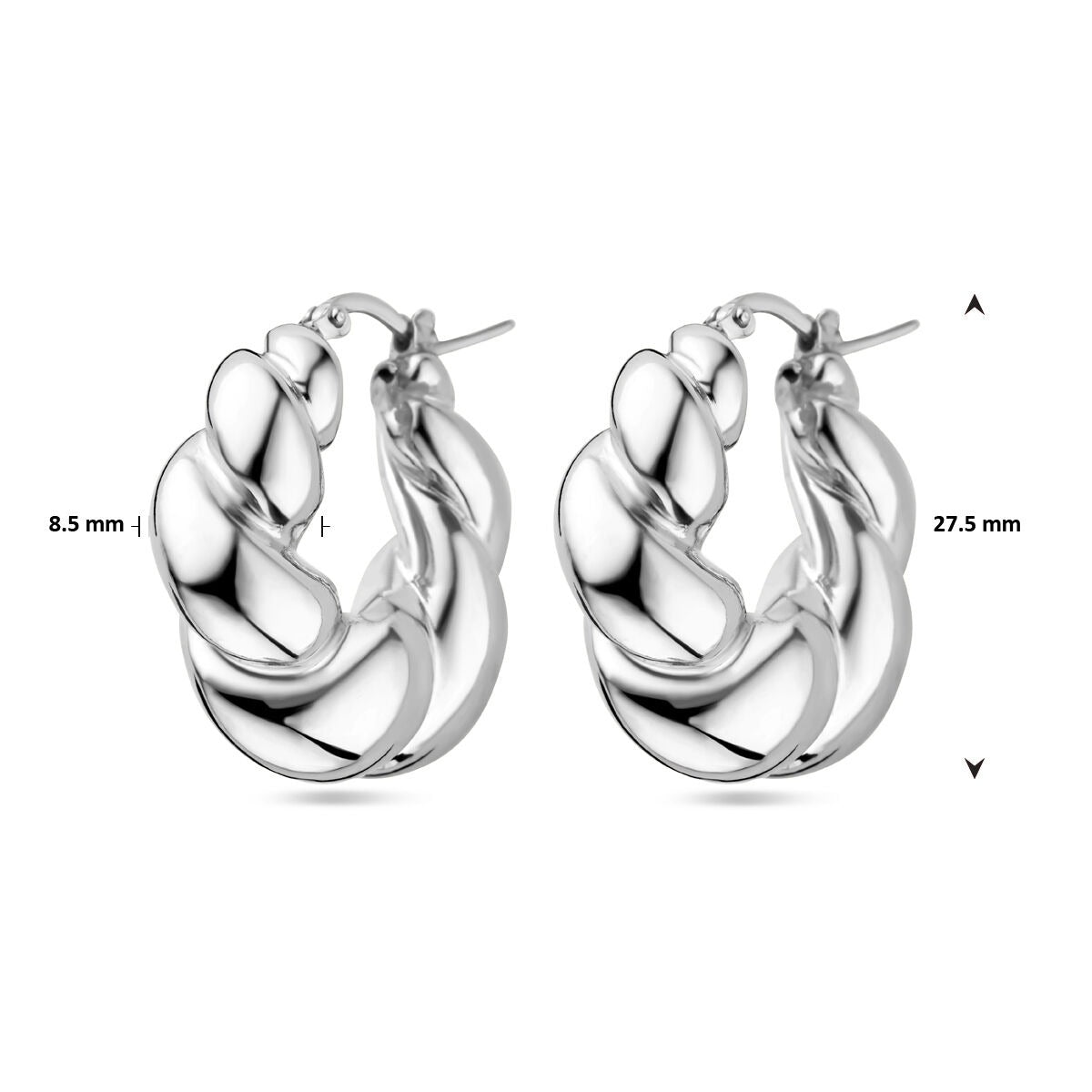 Aros de plata rodiada retorcidos – 27.5x8.5mm