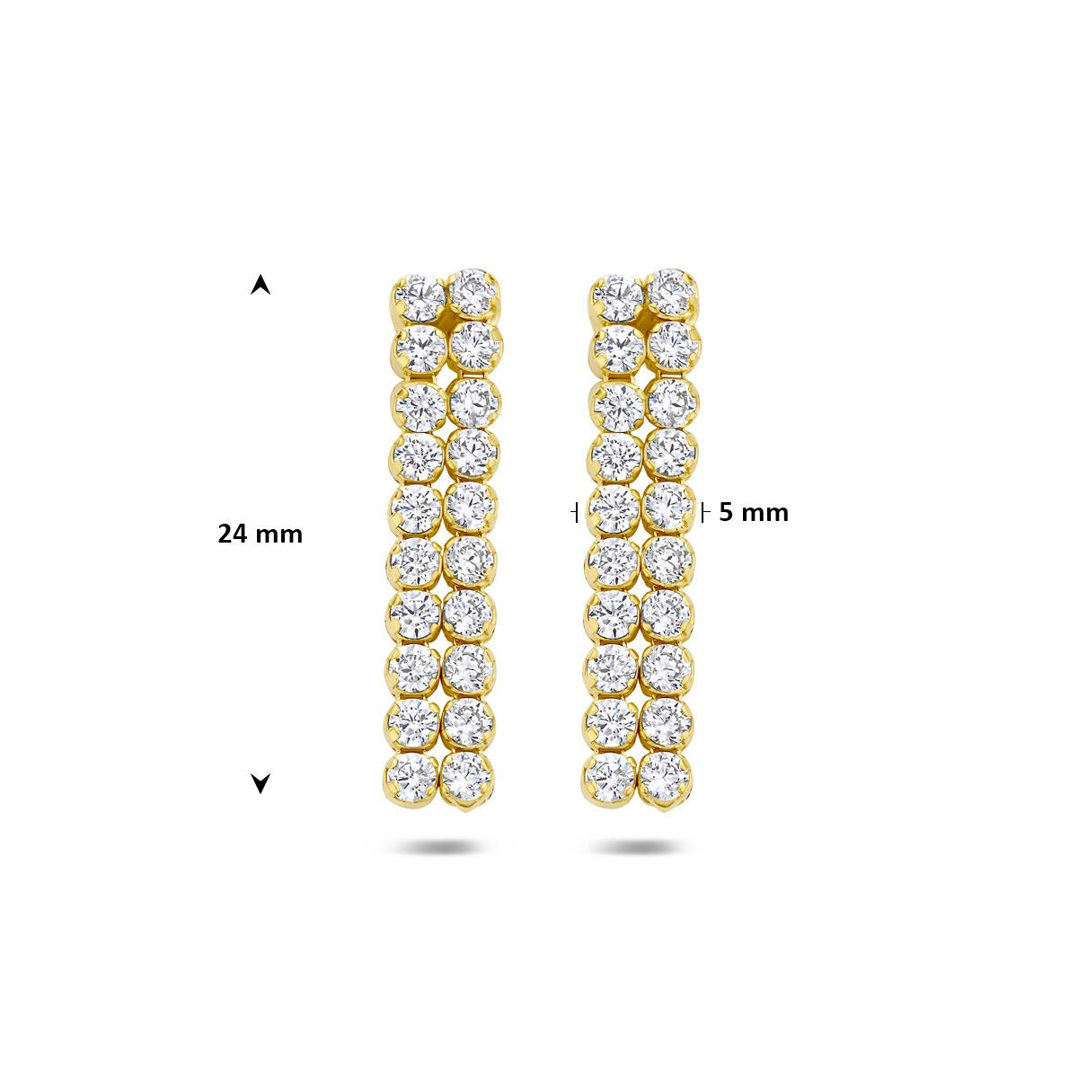 Pendientes chapados en oro de plata 925 con circonitas 24 x 5 mm