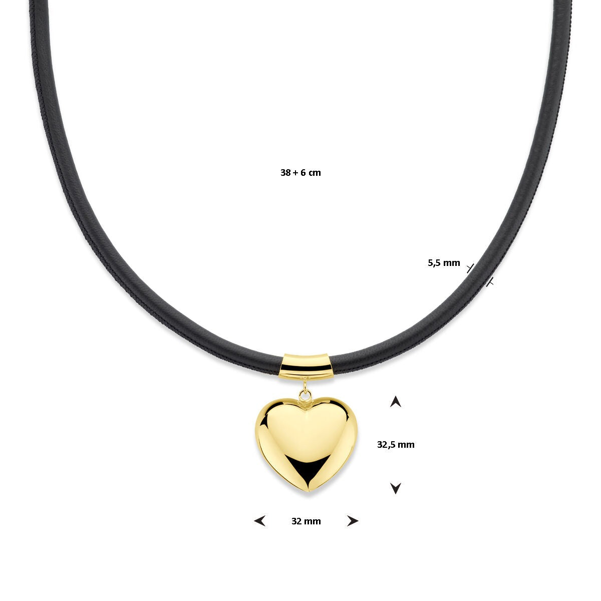 Collar chapado en oro de plata con corazón y cordón negro