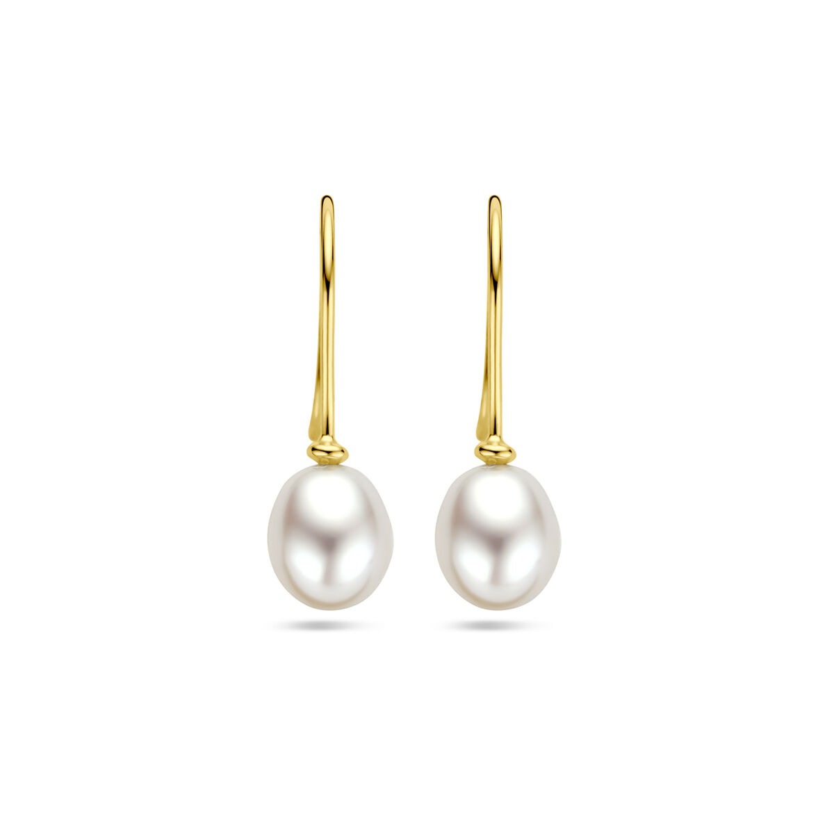 Pendientes largos de oro amarillo de 9 quilates con perlas de agua dulce.