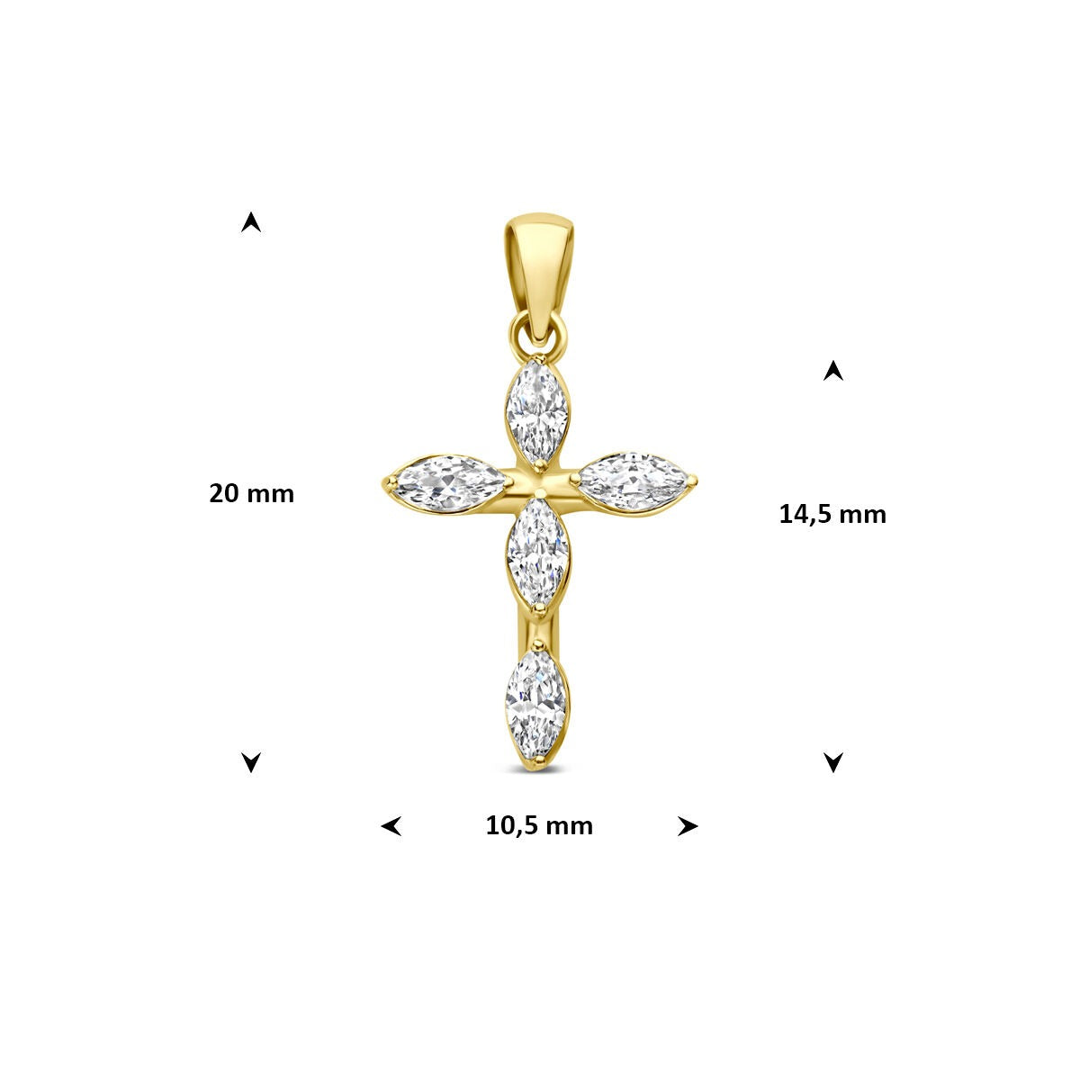 colgante de cruz de oro amarillo con circonitas