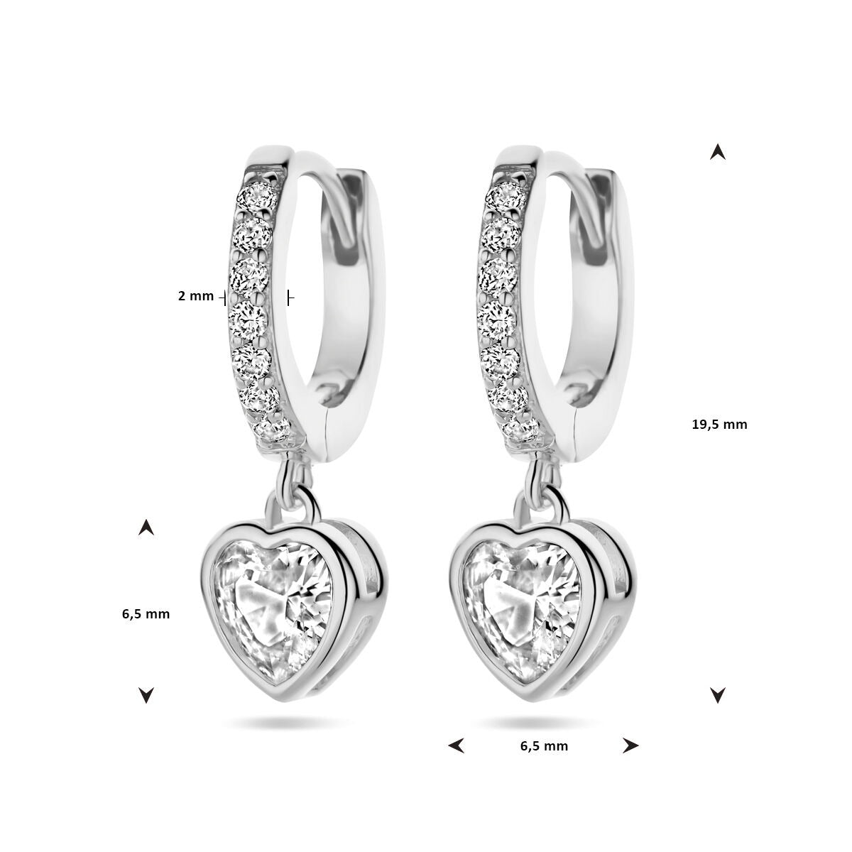 Aros de plata rodiada con circonitas en forma de corazón