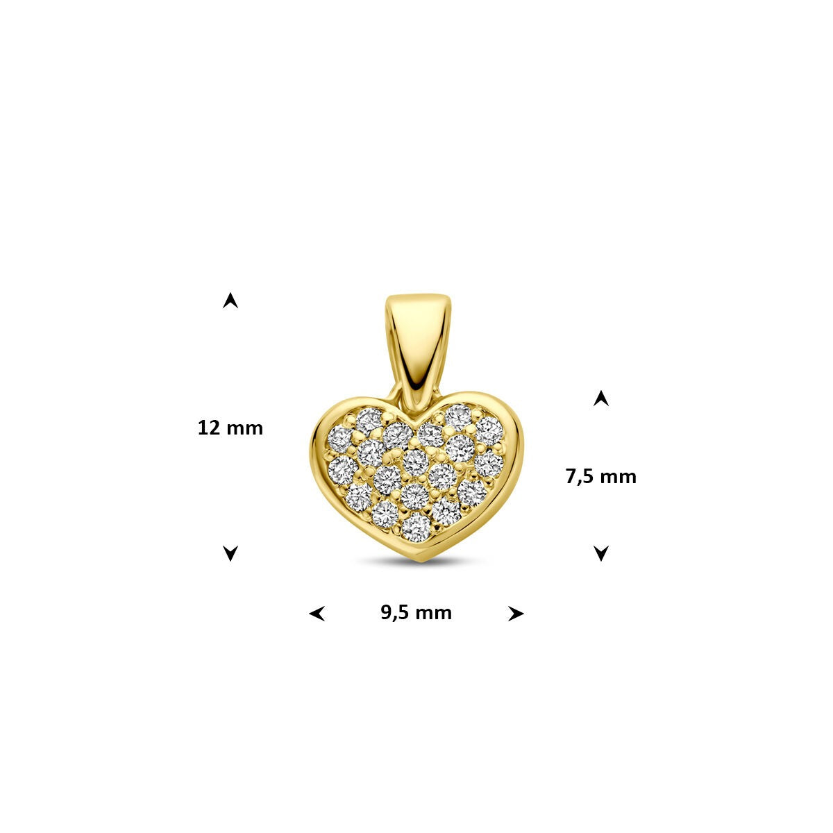colgante de corazón en oro amarillo de 14k con diamante cultivado en laboratorio