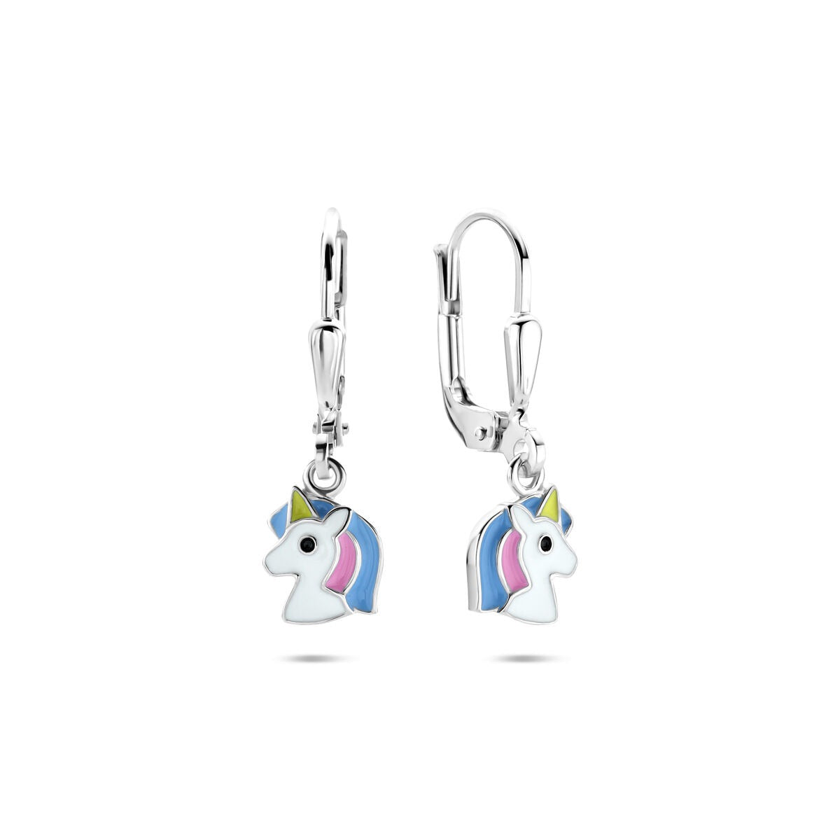 Pendientes infantiles de plata con esmalte de caballo – rodiados