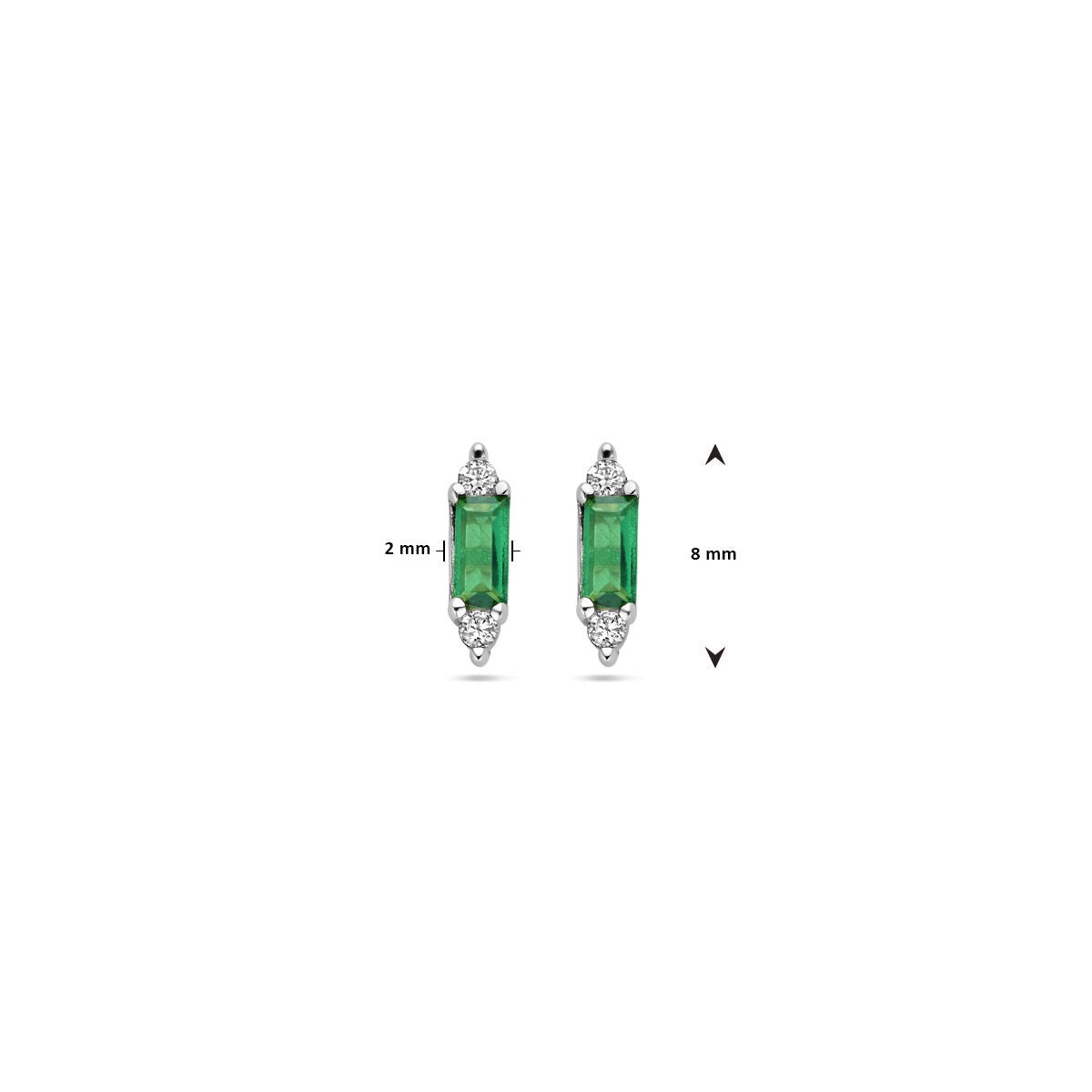Pendientes de mujer de plata con circonitas verdes y blancas - rodiados 8 mm