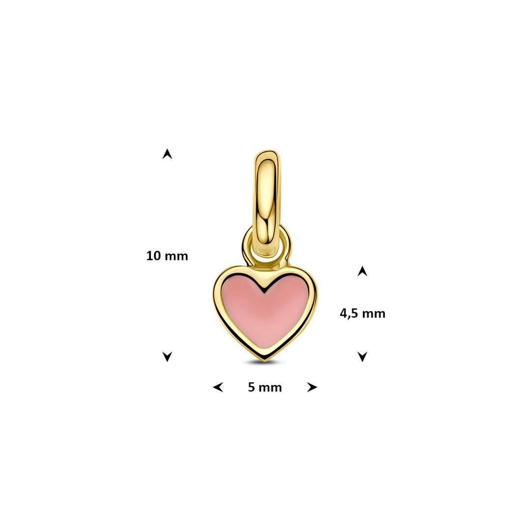 14k Geelgouden hanger hartje met roze emaille