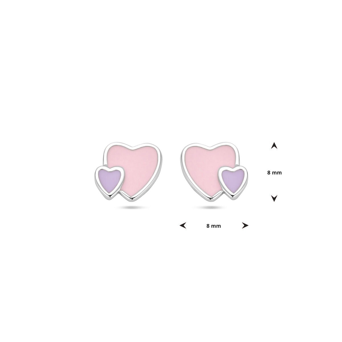 Pendientes infantiles de plata – corazones con esmalte rosa y morado
