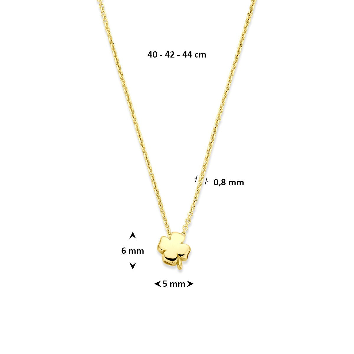 Collar de oro amarillo de 14k con trébol