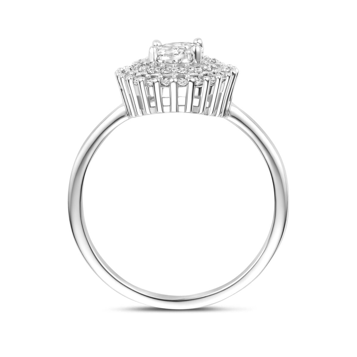 Anillo de plata de mujer con zirconia ovalada - engaste de entourage