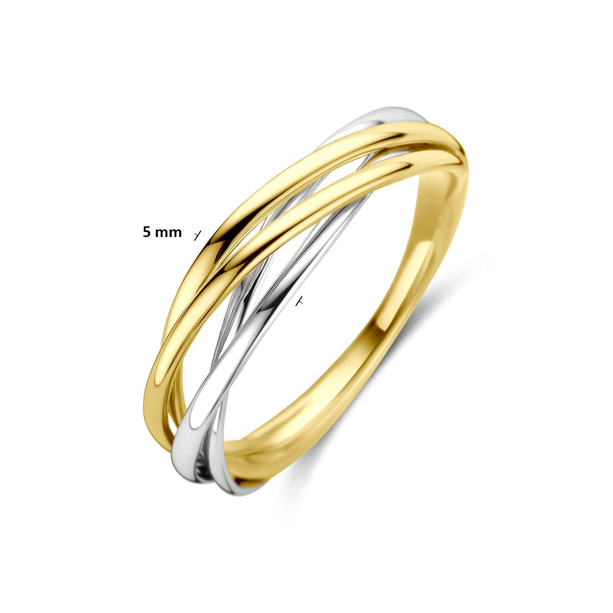 anillo de mujer bicolor de oro amarillo y oro blanco 5mm de ancho