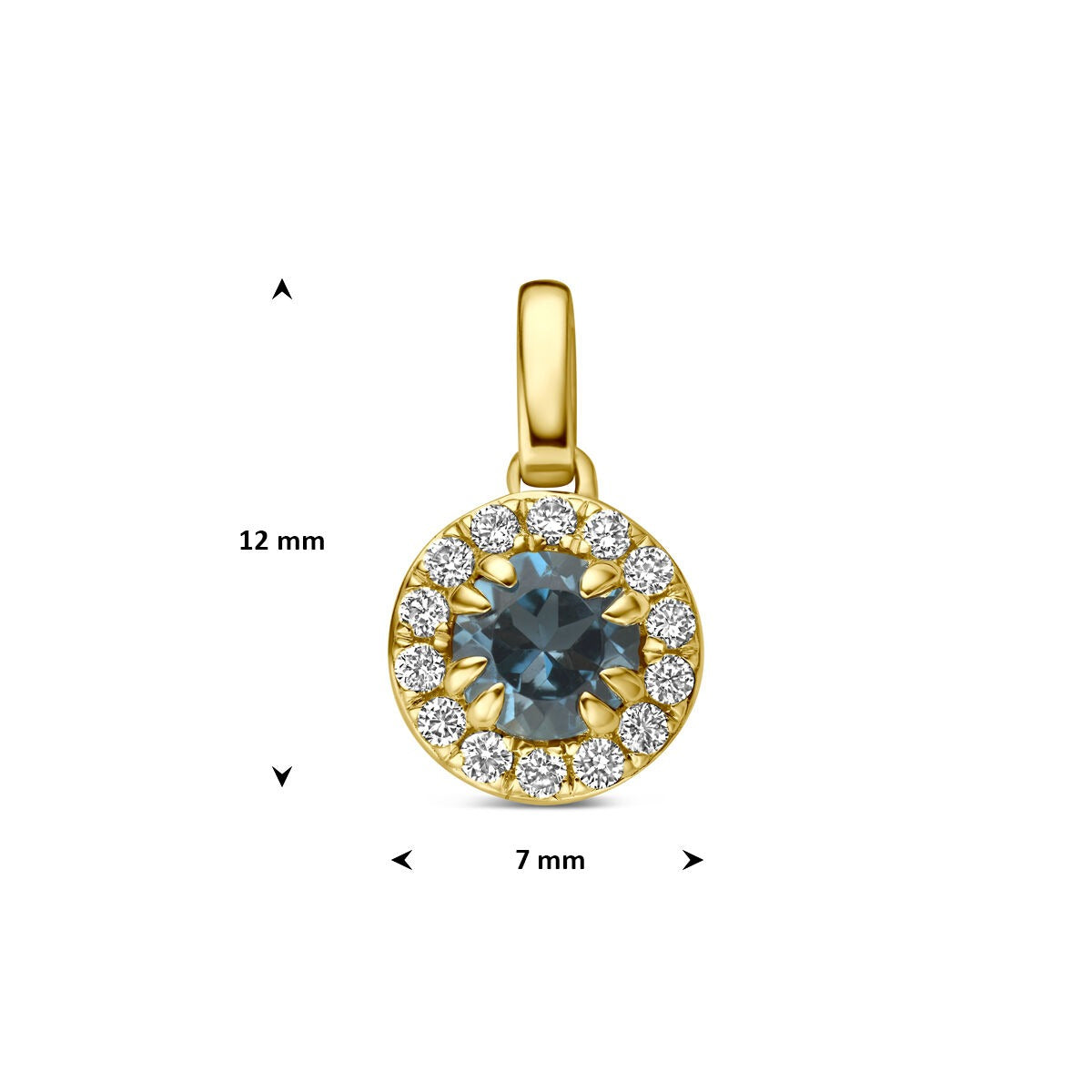 colgante de oro amarillo de 14k con topacio azul de Londres y diamante cultivado en laboratorio