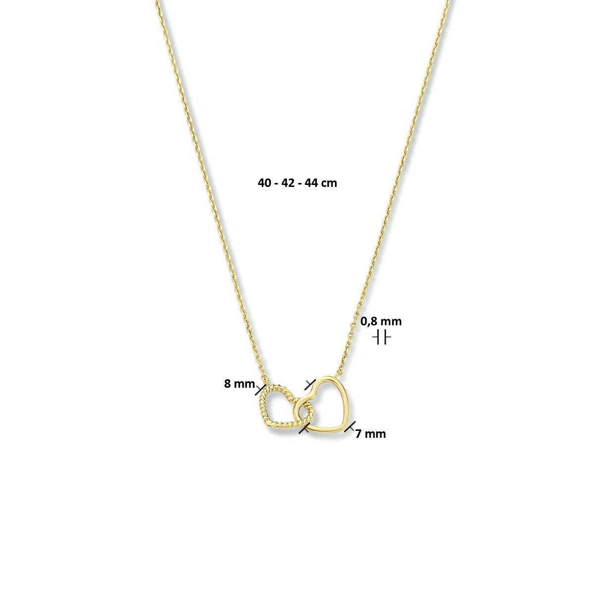 Collar de oro amarillo de 9k con dos corazones