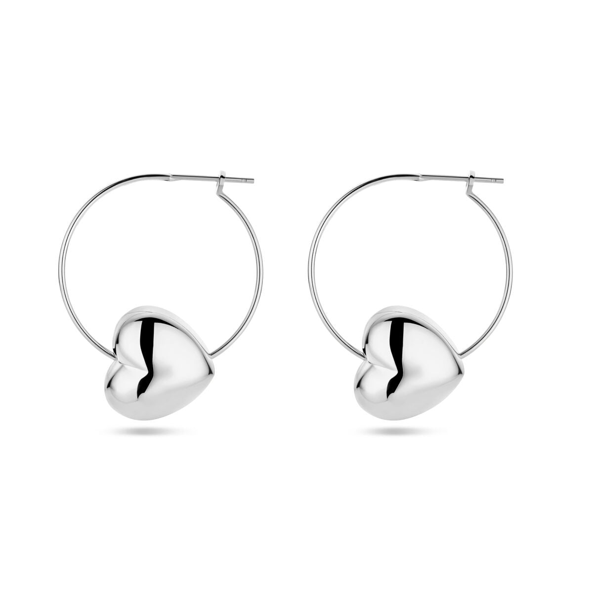 Pendientes de mujer de plata con corazón – rodiados 30 mm
