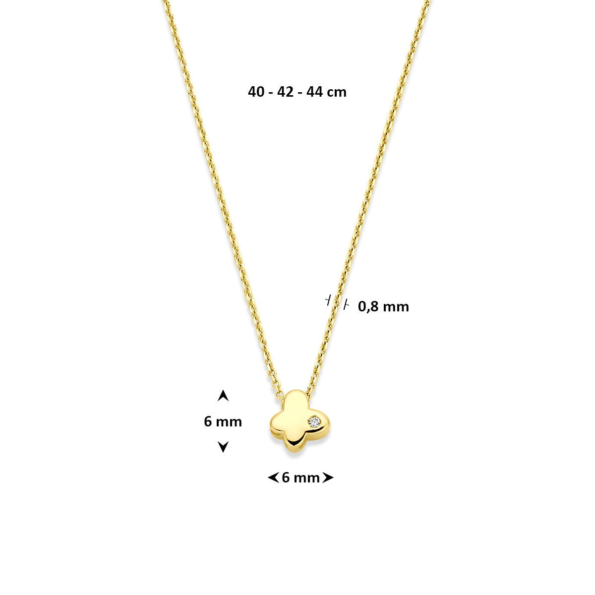 Collar de oro amarillo de 14k con mariposa y diamante cultivado en laboratorio