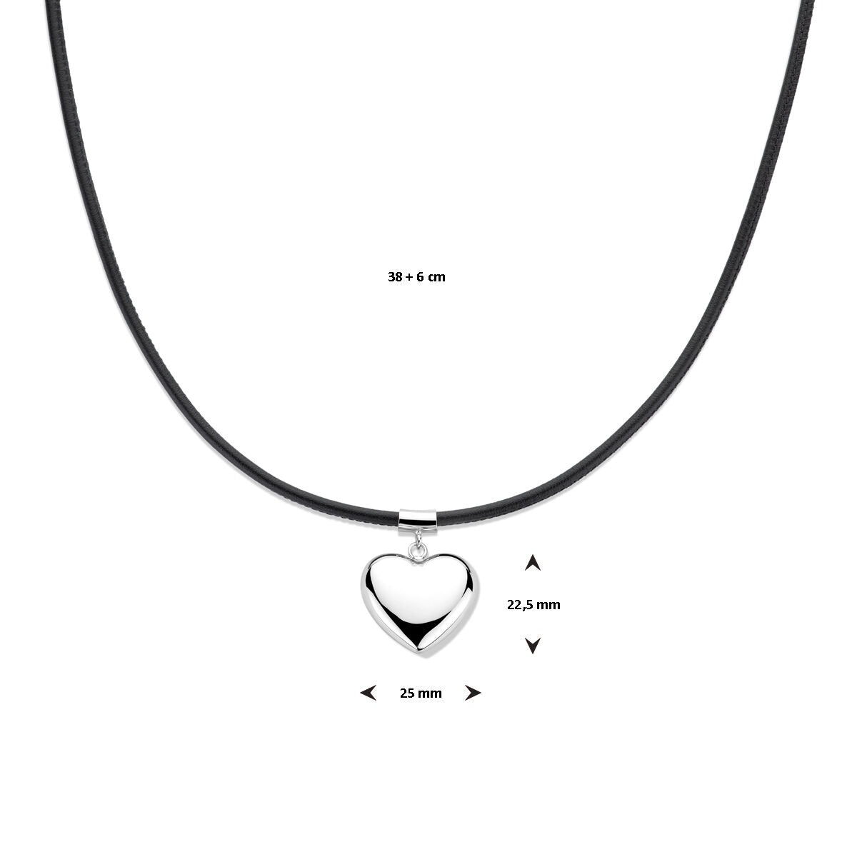Collar de plata rodiada con corazón y cordón negro