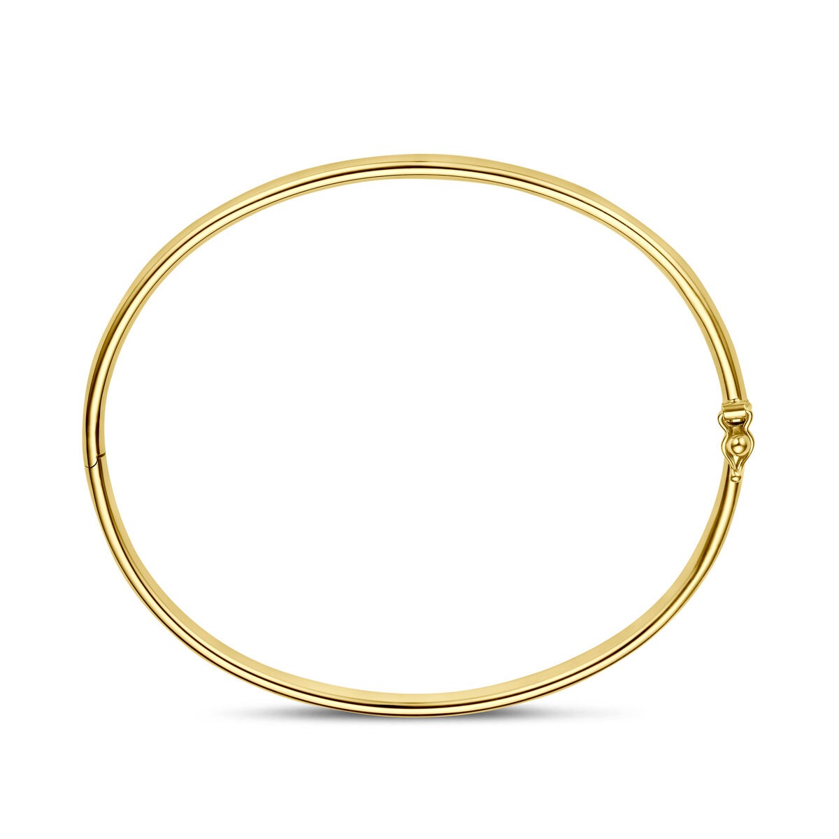 pulsera bangle de oro amarillo de 9k con tubo ovalado y núcleo de plata