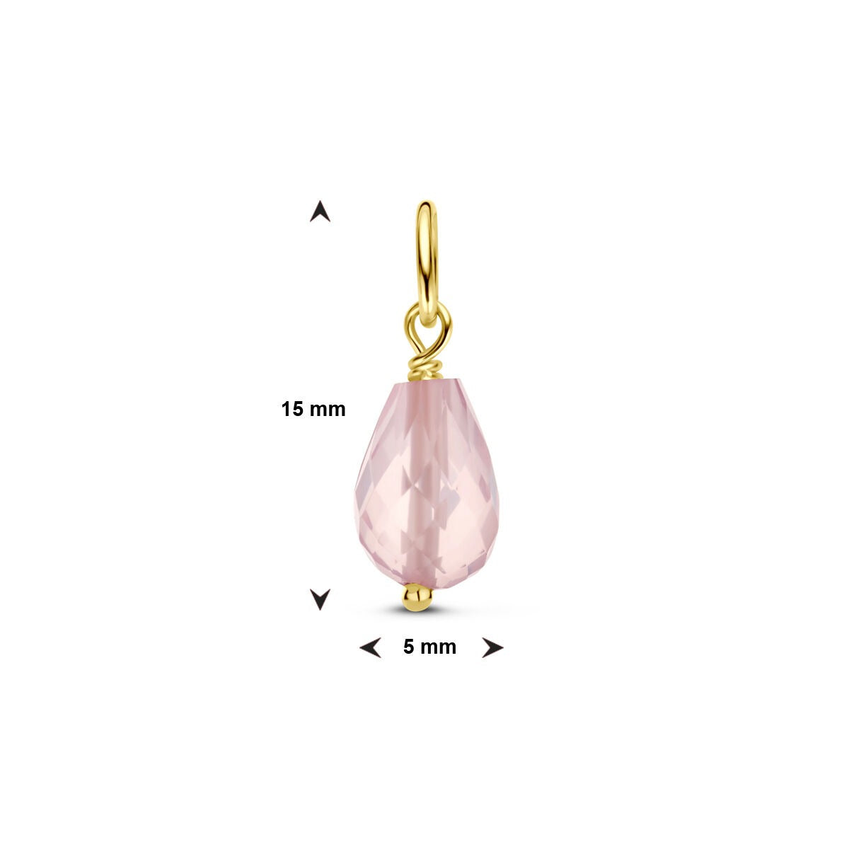 Colgante de oro amarillo de 14k con cuarzo rosa – tallado en briolette