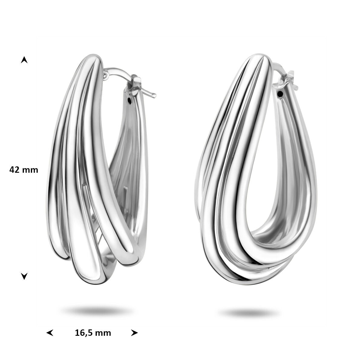 Aros de plata 925 rodiados 42 x 16,5 mm de mujer