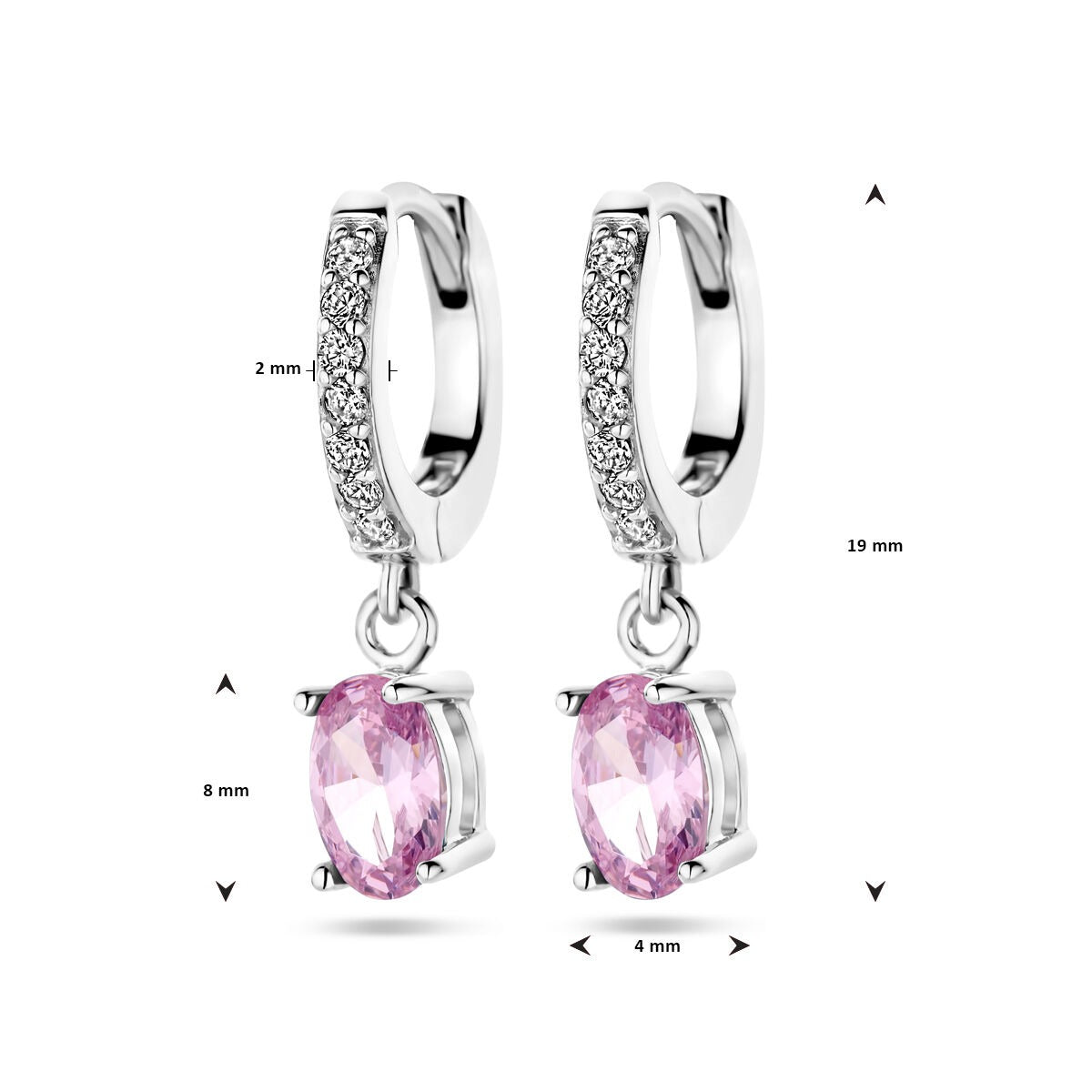 Aros de plata rodiada con circonitas rosas y blancas