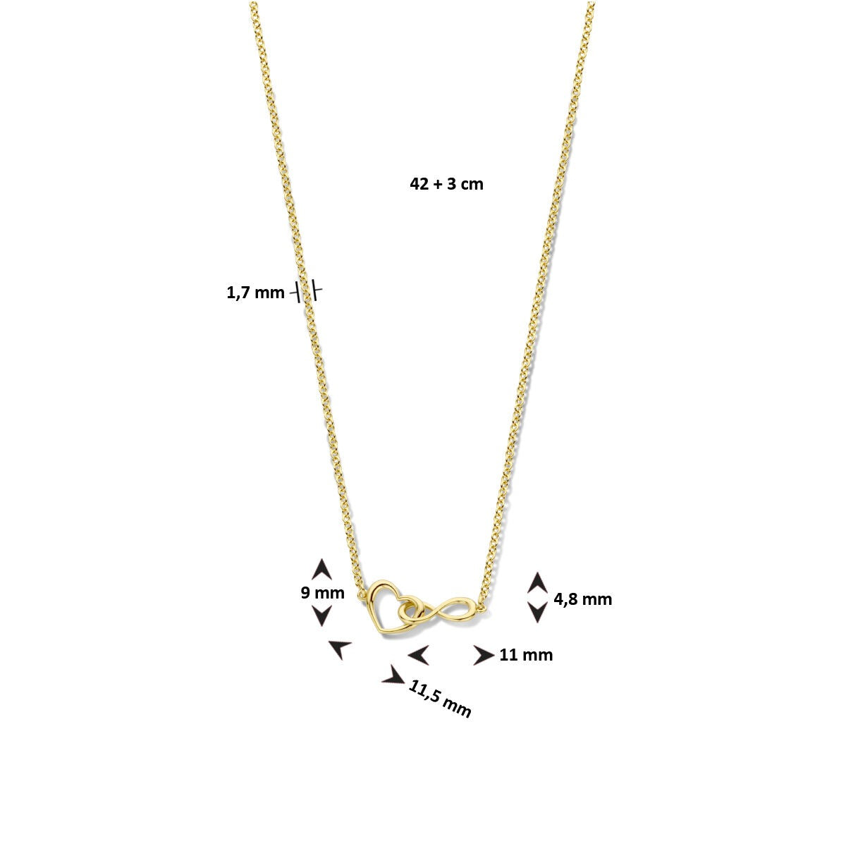 Collar chapado en oro de 925 plata con corazón e infinito