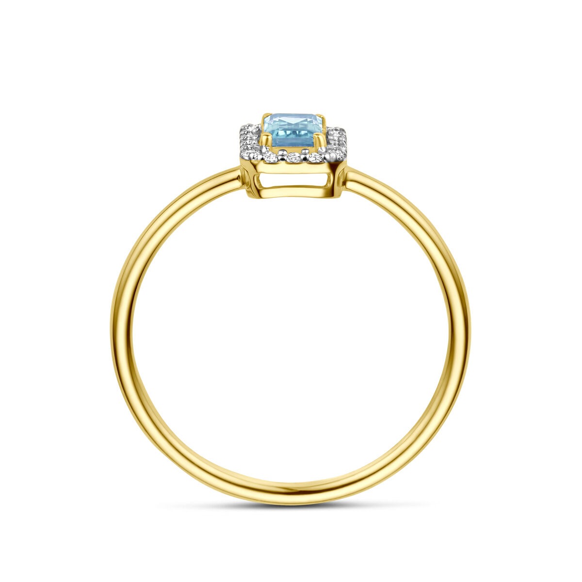 Anillo de mujer en oro amarillo con aguamarina y diamante – 14k oro amarillo