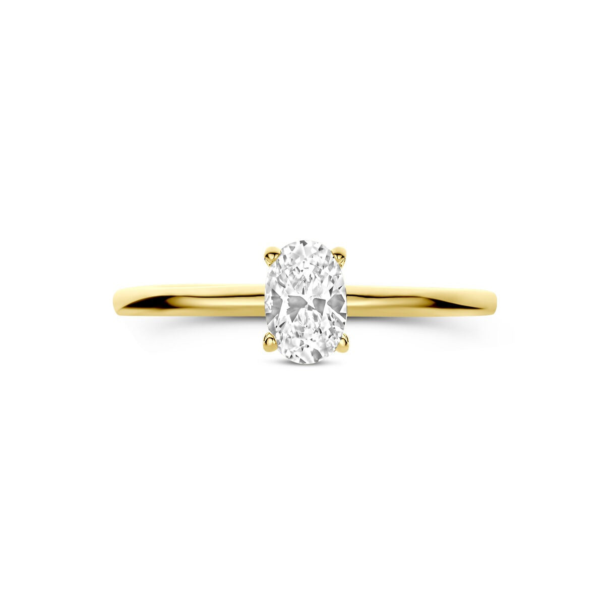 Anillo de oro con circonita - tallado ovalado, 9k oro amarillo