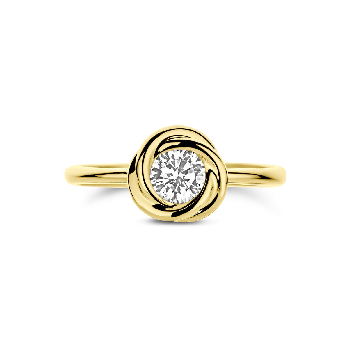 anillo de mujer en oro amarillo de 14k con circonitas - anillo solitario en diseño clásico