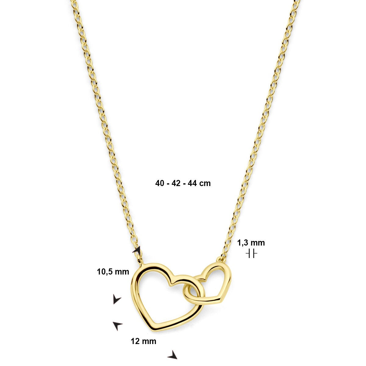 collar de oro amarillo de 14k con dos corazones