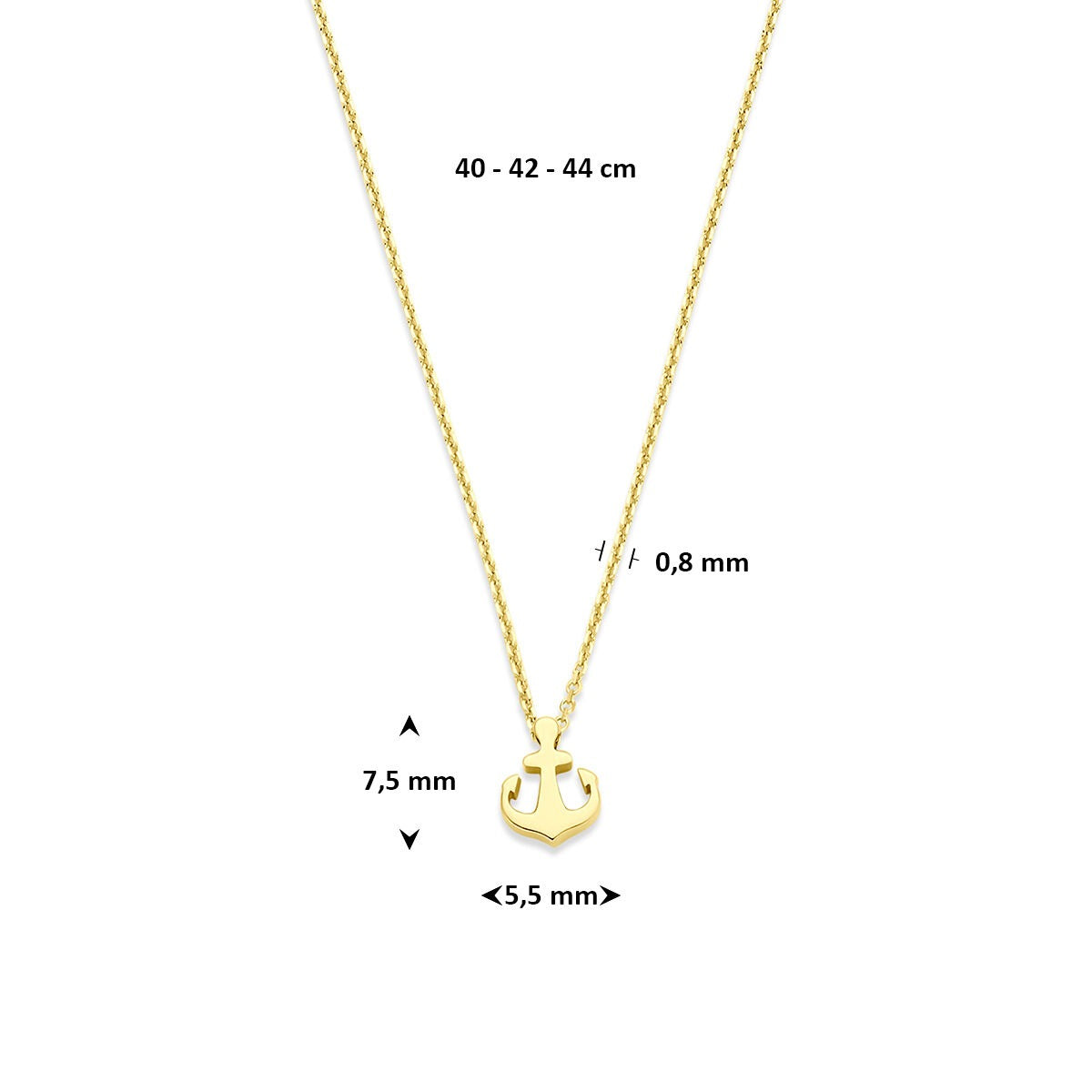 Collar de oro amarillo de 14k con ancla