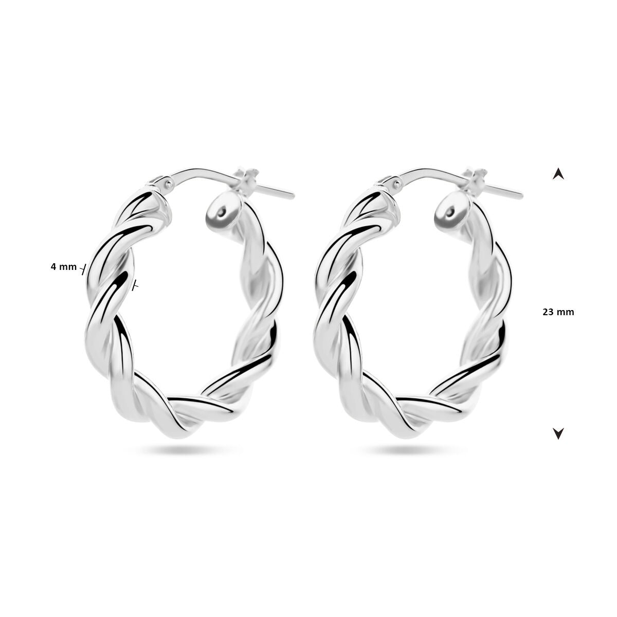 Aros de plata rodiada retorcidos 23 mm