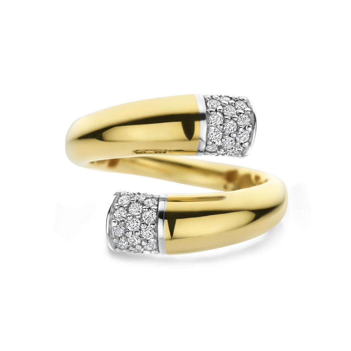 Anillo de mujer bicolor de 14k con diamante – 16 mm de ancho