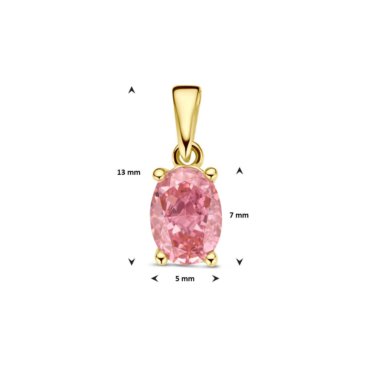 Colgante de oro amarillo de 14k con circonita rosa - Montura ovalada