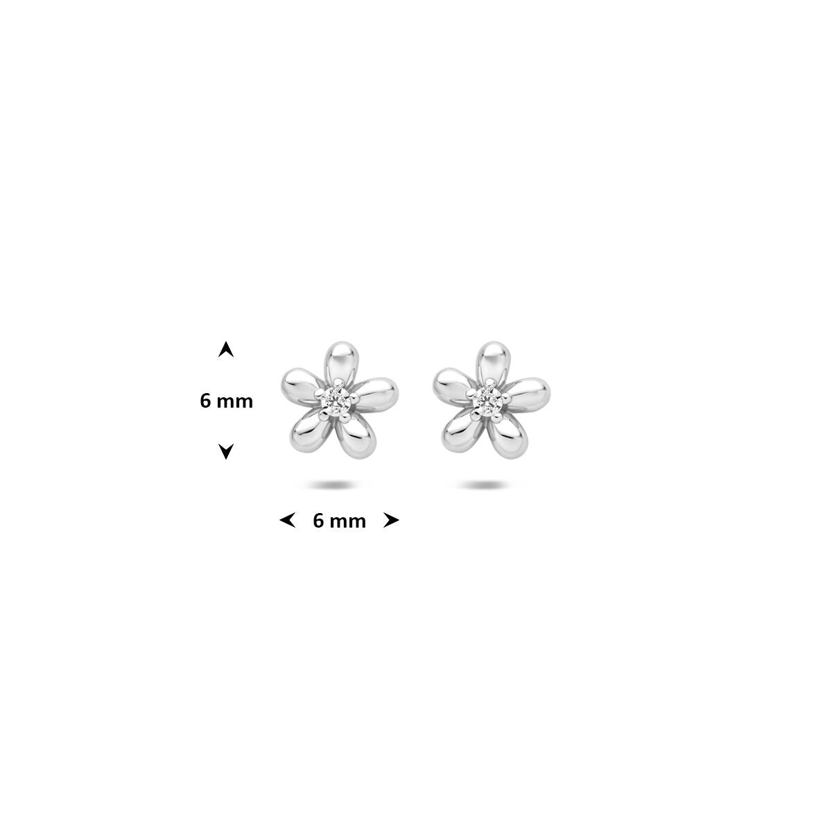 Pendientes de botón de plata con flor y circonitas