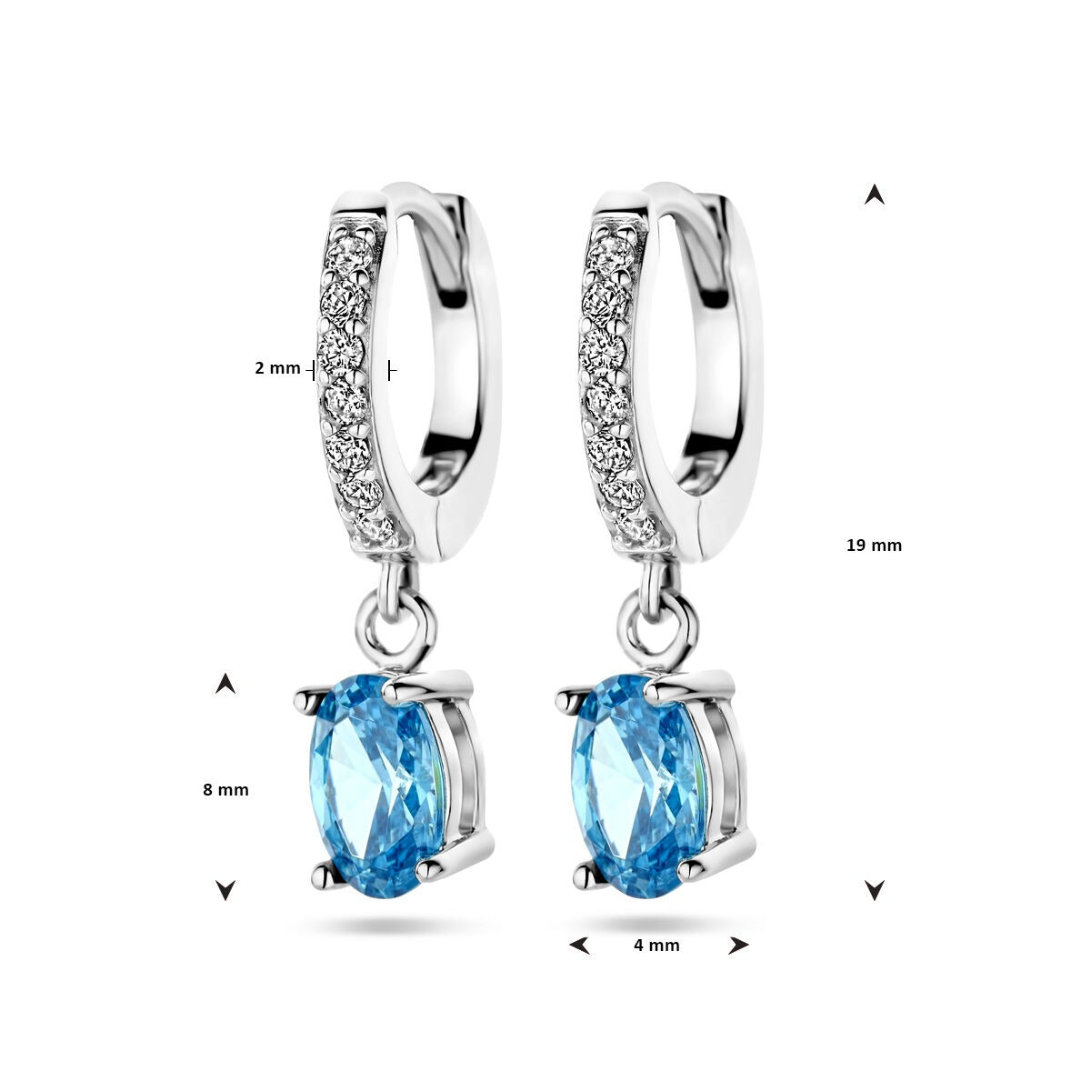 Aros de plata rodiada con circonitas blancas y azules