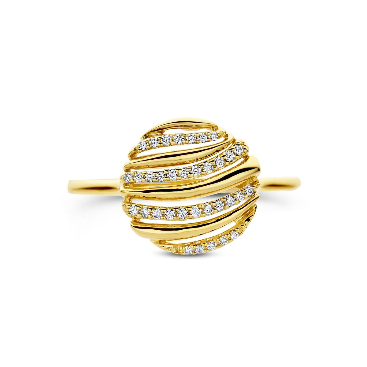 anillo de oro amarillo de 14k con diamante 0.09ct diseño redondo