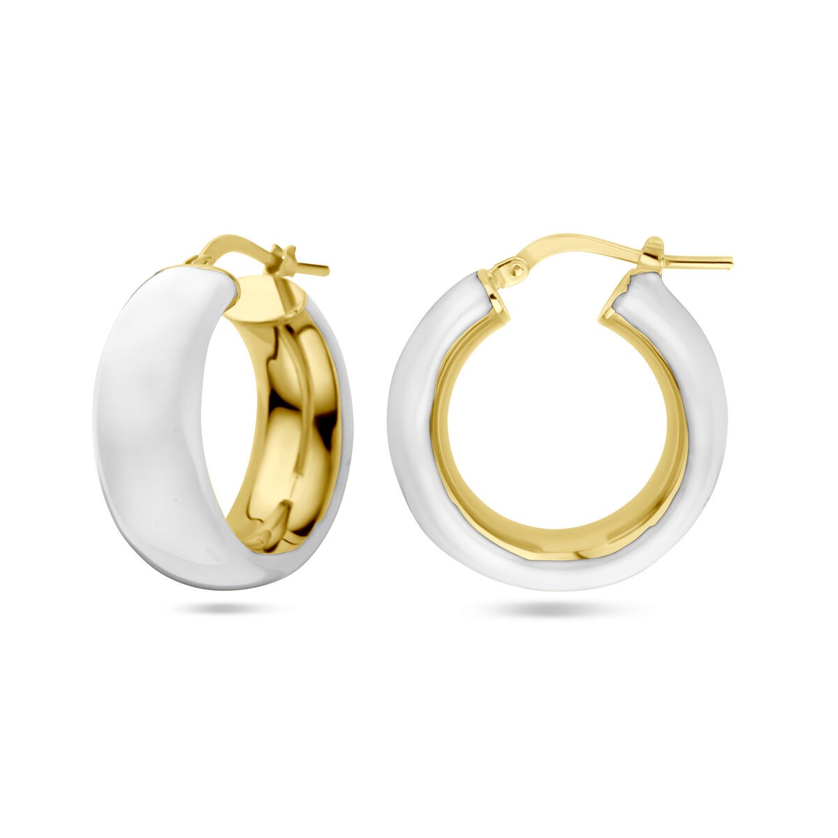 Aros de plata chapados en oro amarillo y esmalte blanco